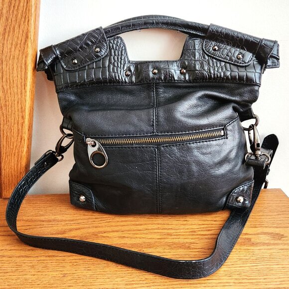 FORTUNA VALENTINO BLACK GENUINE PEBBLED LEATHER  HAND SHOULDER CROSSBODY BAG - Picture 2 of 12